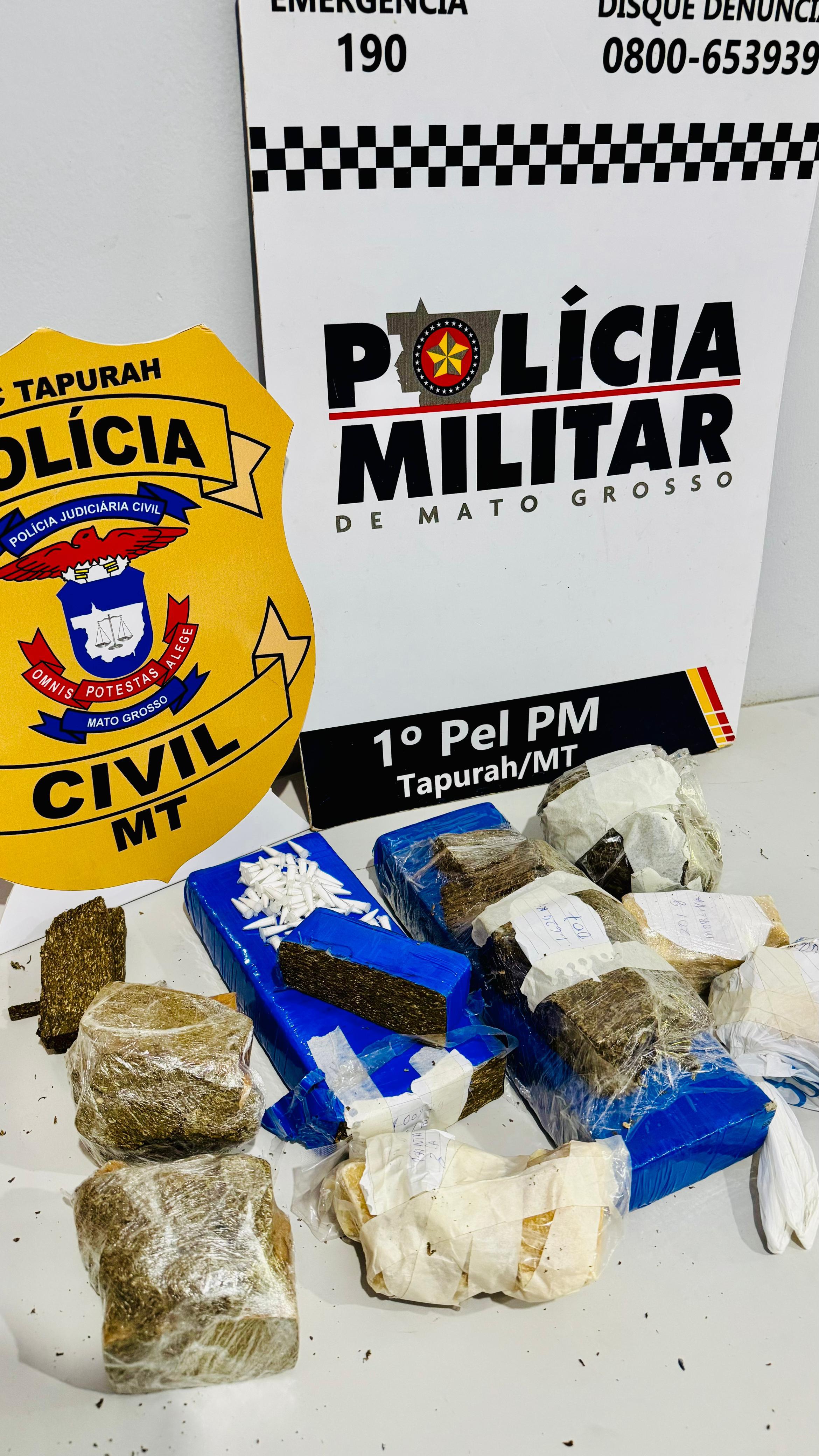 Polícias Militar e Civil prendem membro de facção por tráfico e apreendem 4,7 quilos de drogas em Tapurah