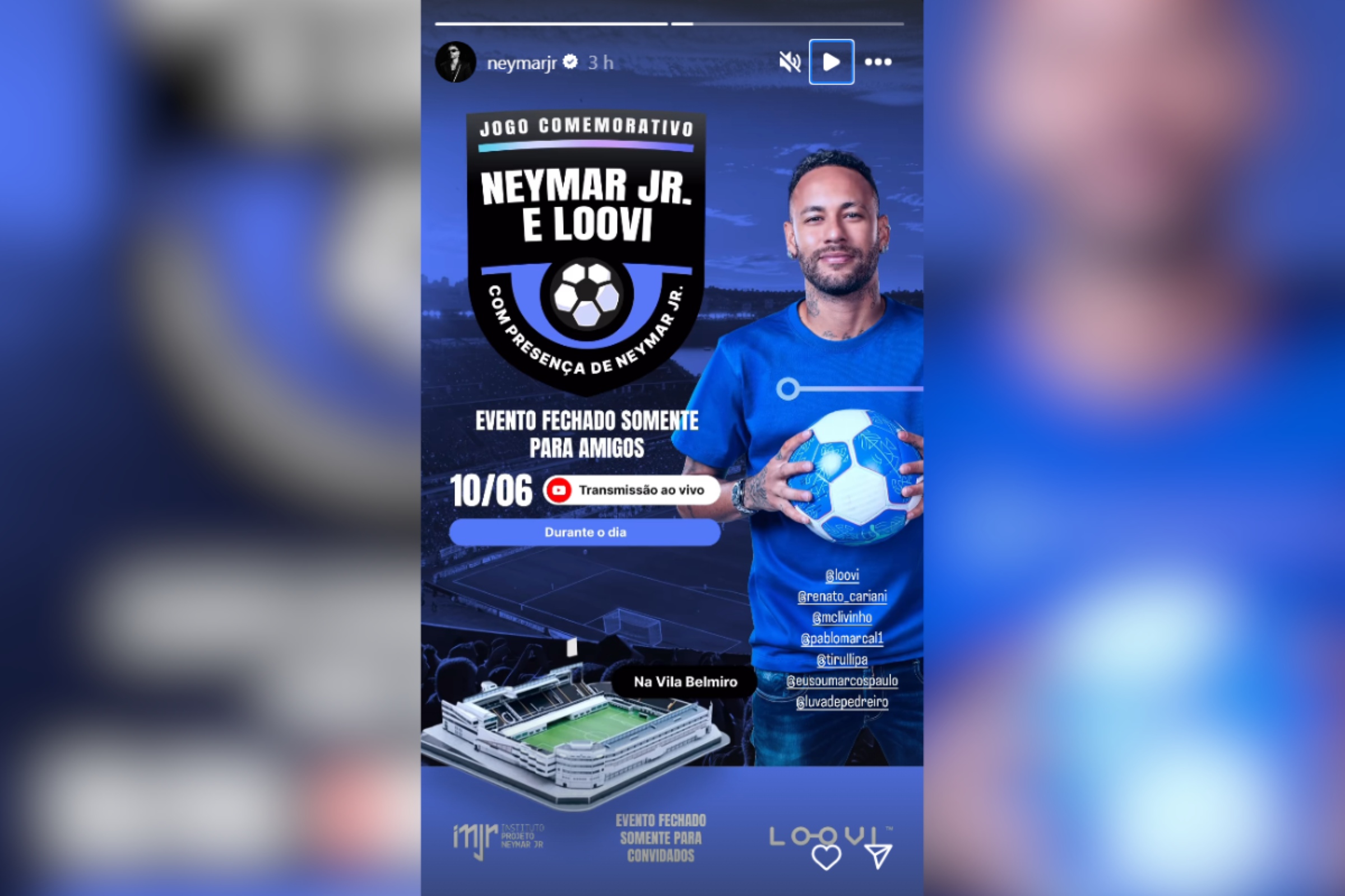 Neymar anuncia jogo festivo na Vila Belmiro com influenciadores