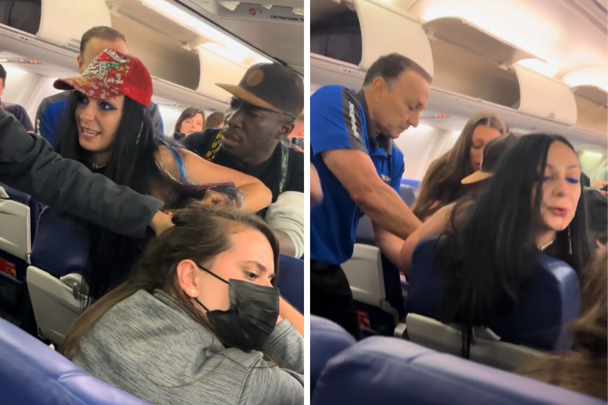 Dentro de avião, americana puxa cabelo e cospe em brasileira. Vídeo