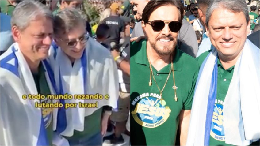 Tarcísio participa da Marcha para Jesus com bandeira de Israel
