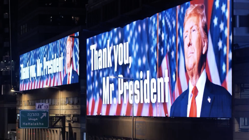 Imagens de Trump são exibidas em Tel Aviv por ataque ao Irã