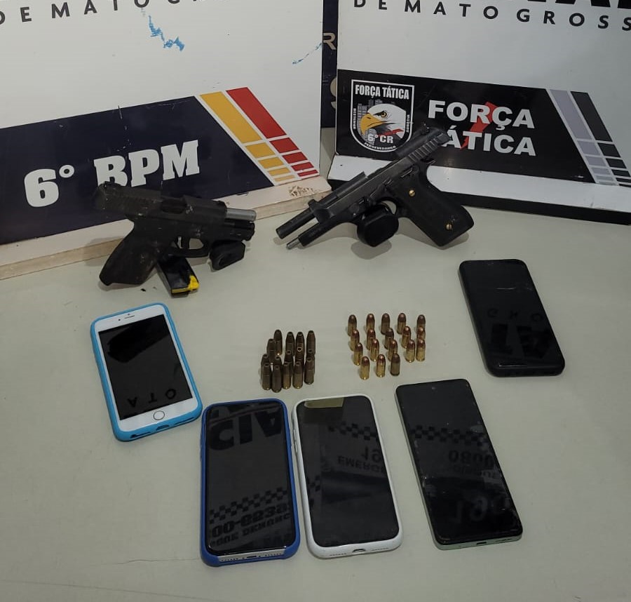PM e PRF detém integrantes de facção criminosa, apreende armas e recupera carro roubado em Cáceres