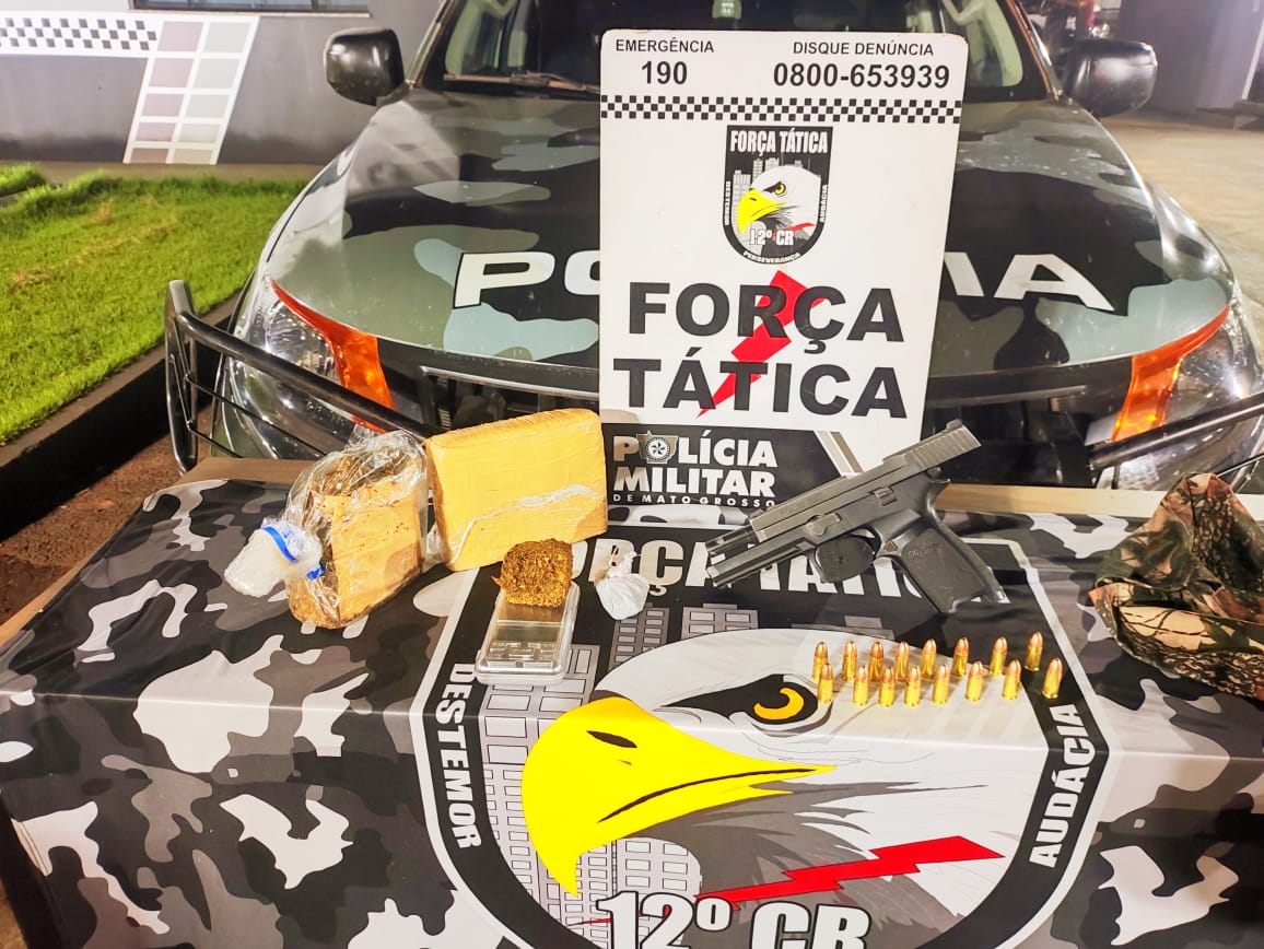 Polícia Militar prende dois faccionados com arma de fogo e porções de maconha