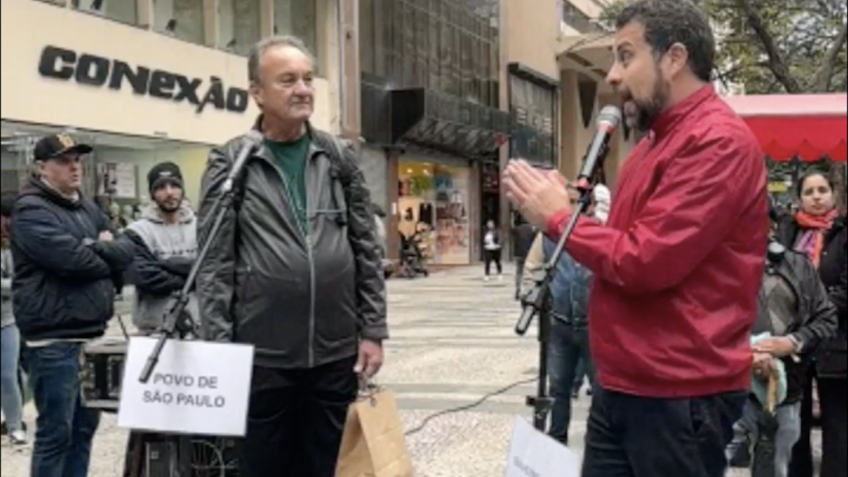 Homem rebate Boulos e critica Lula e IOF em ato de rua em SP