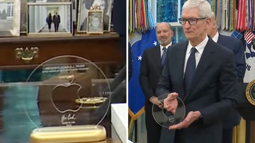 CEO da Apple dá obra de ouro com logo da empresa para Trump
