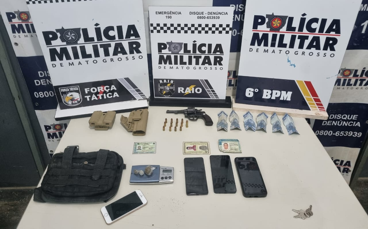 PM prende quadrilha suspeita por tentativa de homicídio, porte ilegal de arma de fogo e tráfico de drogas em Cáceres