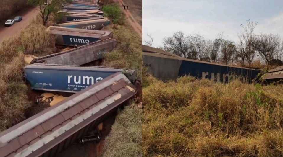 Trem da Rumo descarrila com 30 vagões carregados de milho; é o segundo acidente em 7 dias
