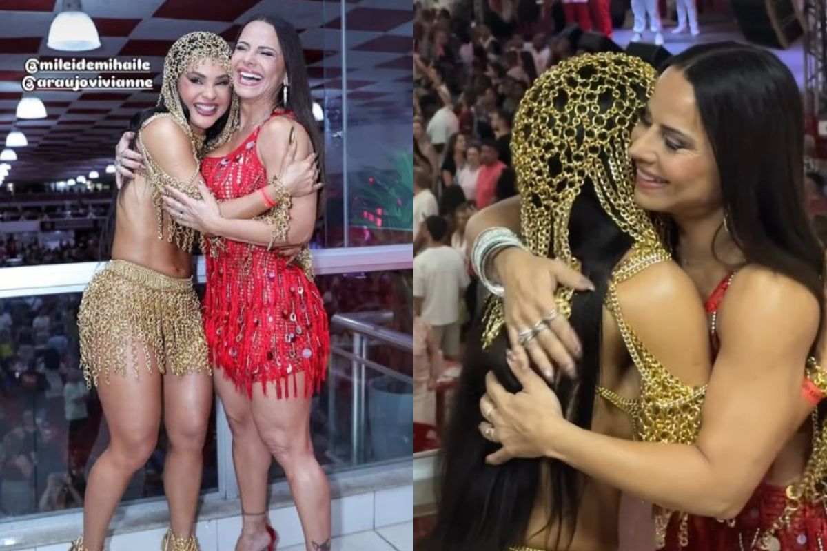 Mileide Mihaile realiza sonho ao sambar com Viviane Araújo
