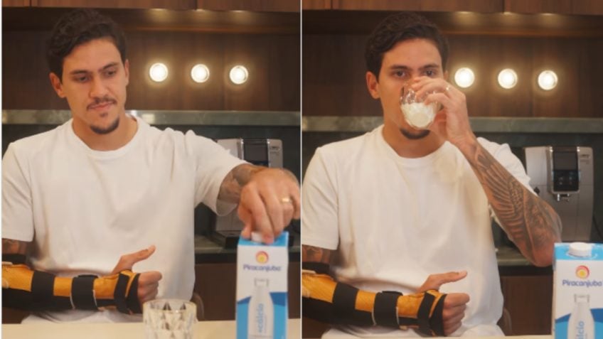 Pedro, do Flamengo, bebe leite em publicidade após sugestão de jornalista