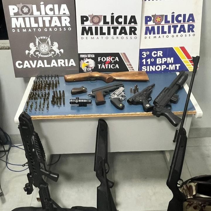 Polícia Militar apreende armas de fogo e prende homem por disparos e ameaça em Sinop