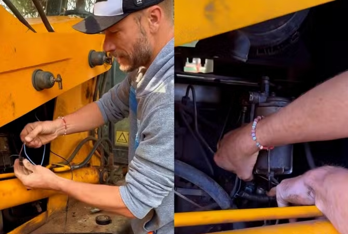 Rodrigo Hilbert conserta trator e seguidores brincam: “Já chega”