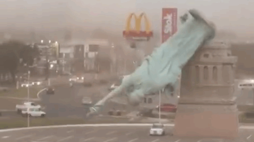 Ventania derruba estátua da Havan no Rio Grande do Sul; assista