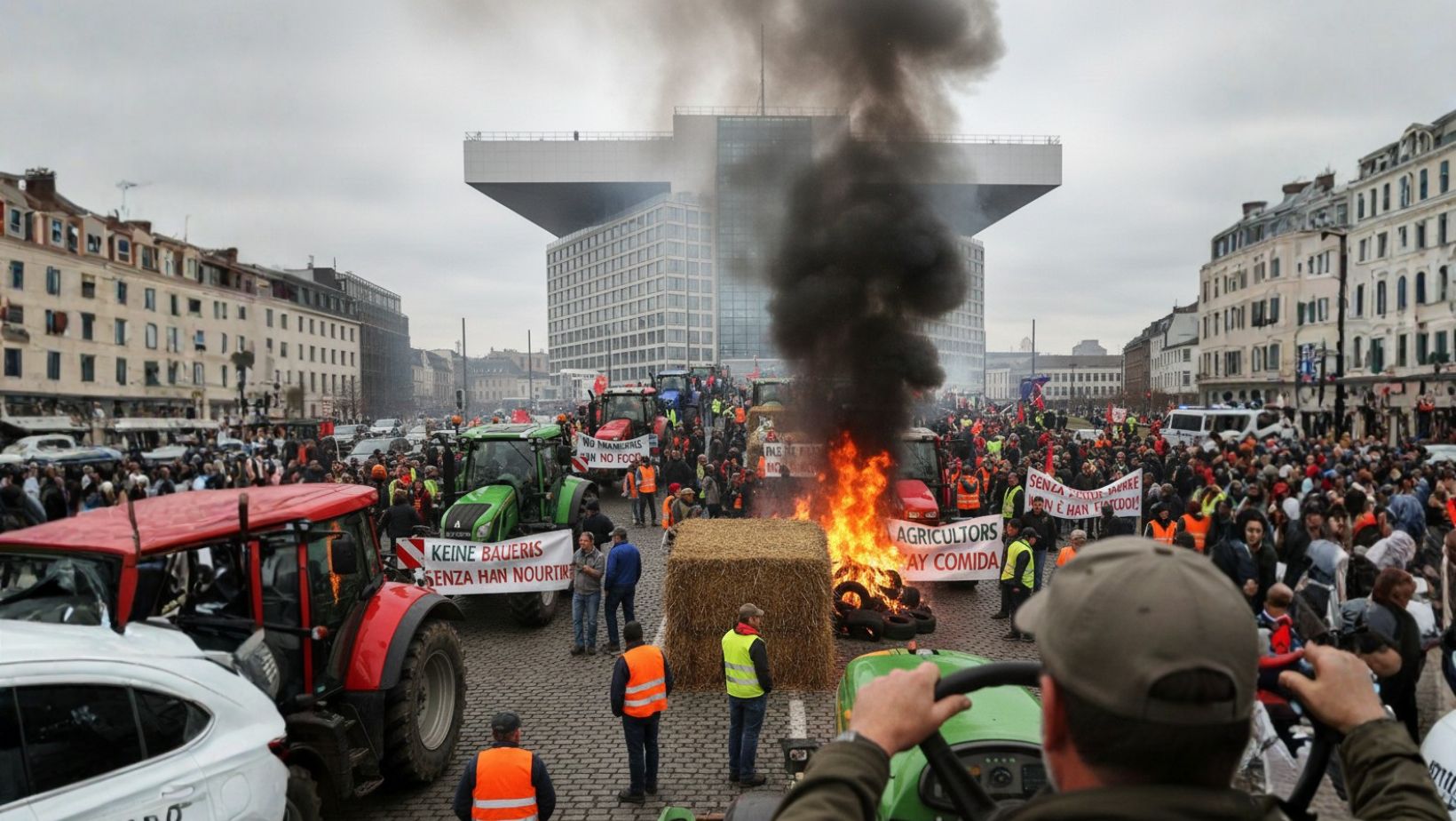 Europa em chamas: produtores em revolta levam tratores às ruas em protesto massivo