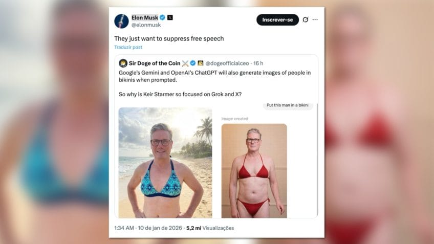 Musk compartilha montagens de Keir Starmer de biquíni