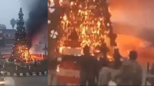 Cristãos protestam na ruas da Síria após árvore de Natal ser incendiada no país